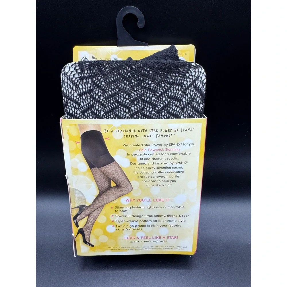 Star Power by Spanx Center-Stage Open-Weave Shaping Tights Black Size B 2161
